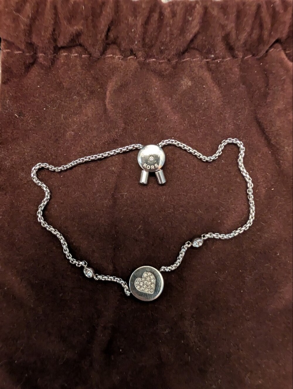 Michael Kors Silver-Tone Heart Slider Bracelet with Crystal Heart